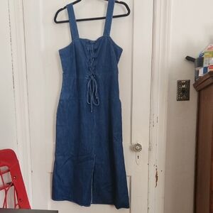 EUC GAP Denim Midi Dress in Blue with Lace-Up Front